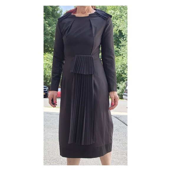 COTTONADE Paris Black Pleated Details Wool Blend Sheath Dress France - Picture 4 of 14